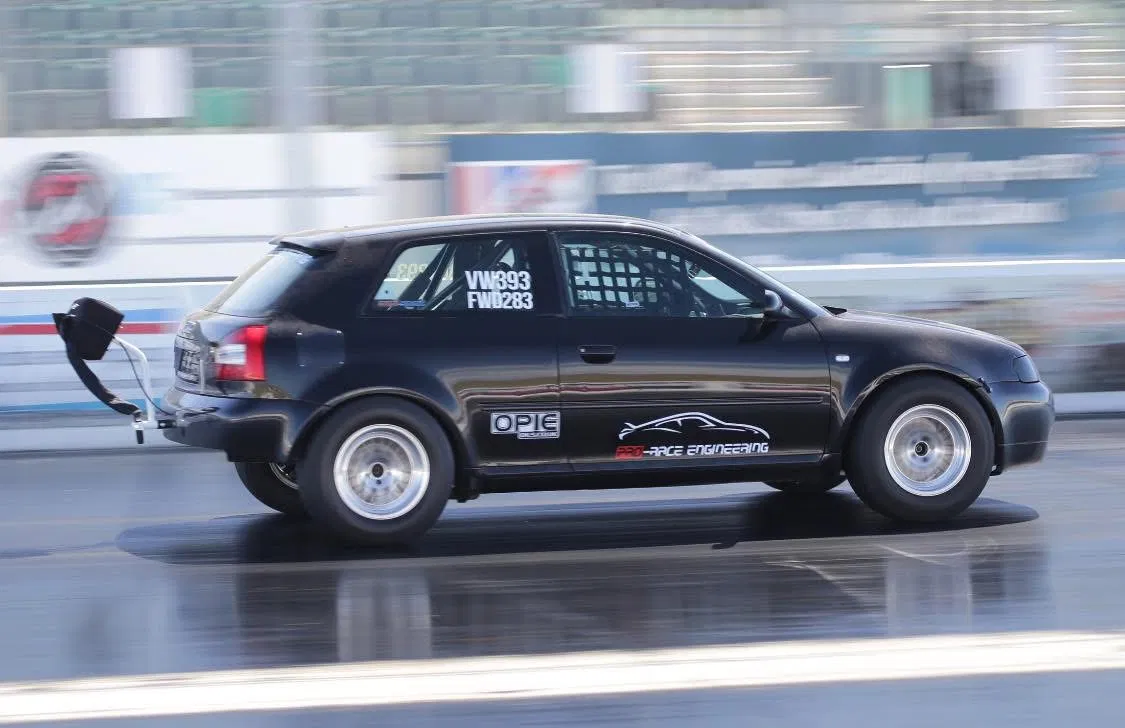 Audi S3 8L drag car at Santa Pod Raceway